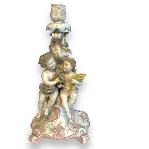 19th Century Porcelain Cherub Candleholder image-1