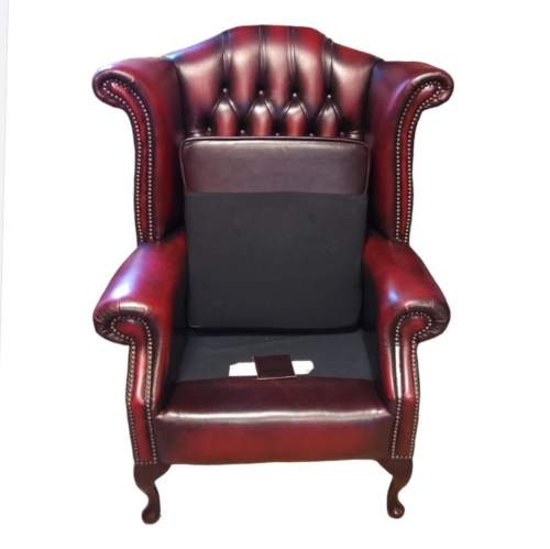 Chesterfield Queen Anne Style Wingback Oxblood Leather Armchair image-2