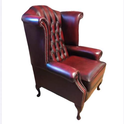 Chesterfield Queen Anne Style Wingback Oxblood Leather Armchair image-3