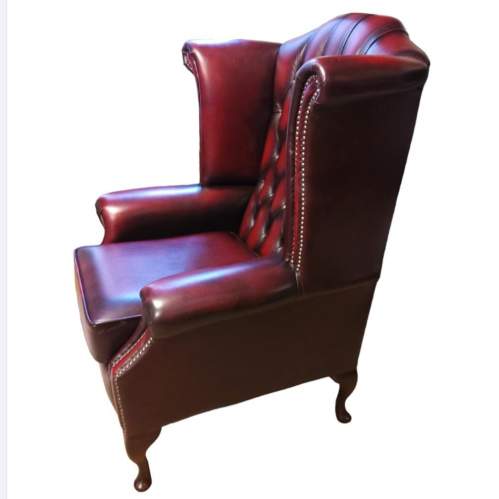 Chesterfield Queen Anne Style Wingback Oxblood Leather Armchair image-4