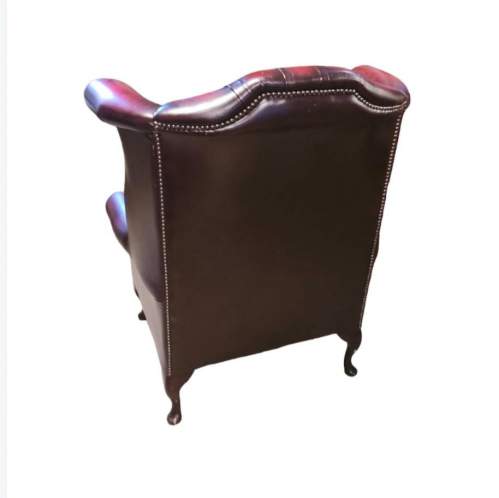 Chesterfield Queen Anne Style Wingback Oxblood Leather Armchair image-6