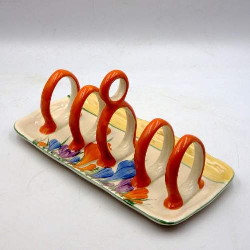 Clarice Cliff 1930s Art Deco Autumn Crocus Large Toast Rack image-1