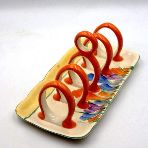 Clarice Cliff 1930s Art Deco Autumn Crocus Large Toast Rack image-2