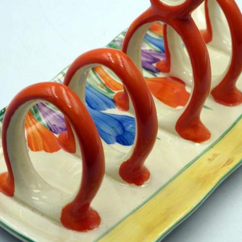 Clarice Cliff 1930s Art Deco Autumn Crocus Large Toast Rack image-3