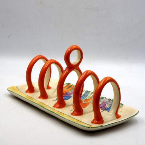 Clarice Cliff 1930s Art Deco Autumn Crocus Large Toast Rack image-6