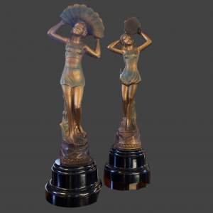 Art Deco Pair of Cold Painted Spelter Figures