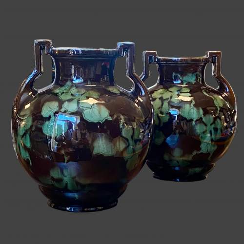 Pair of Barbotine French Ceramic Vases image-1