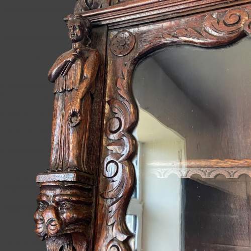 Victorian Tall Carved Oak Cabinet Bookcase image-3