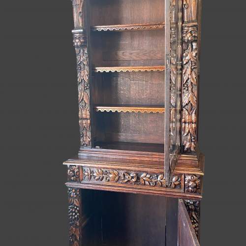 Victorian Tall Carved Oak Cabinet Bookcase image-4