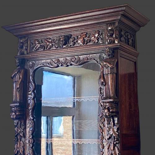 Victorian Tall Carved Oak Cabinet Bookcase image-6