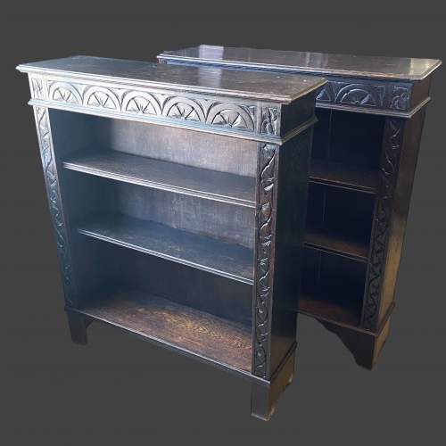 Pair of Carved Oak Open Bookcases image-3