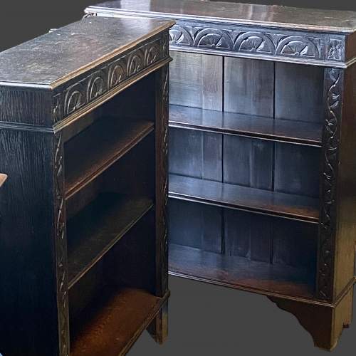 Pair of Carved Oak Open Bookcases image-4