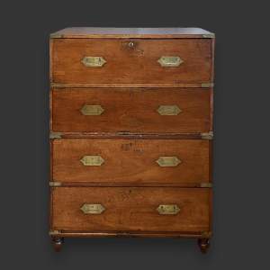 English Teak Secretaire Military Campaign Chest