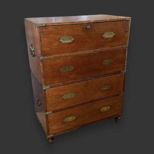 English Teak Secretaire Military Campaign Chest image-2