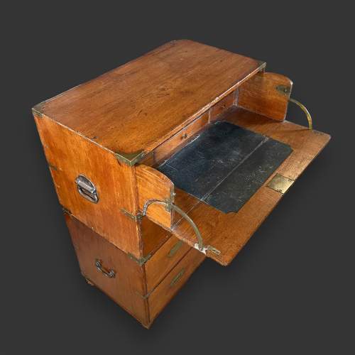 English Teak Secretaire Military Campaign Chest image-3