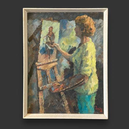 Oil on Board Painting of Winifred Plegder at the Easel image-1