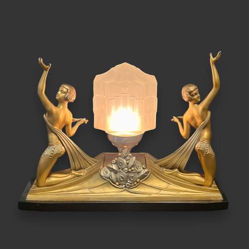 Art Deco Limousin Double Figural Lamp image-1