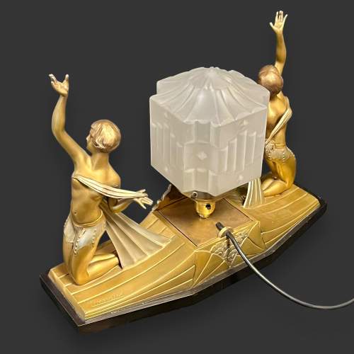 Art Deco Limousin Double Figural Lamp image-5