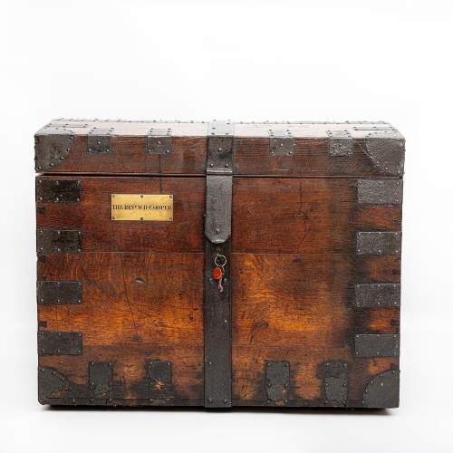 A Large Antique Oak and Iron Bound Silver Chest image-2