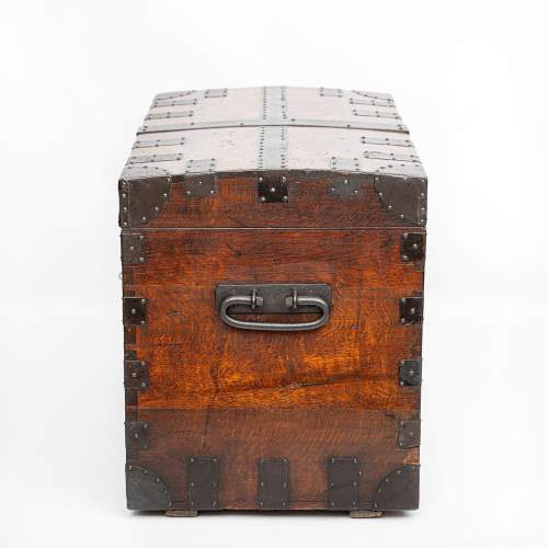 A Large Antique Oak and Iron Bound Silver Chest image-3