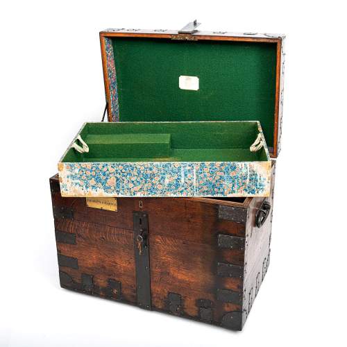 A Large Antique Oak and Iron Bound Silver Chest image-5