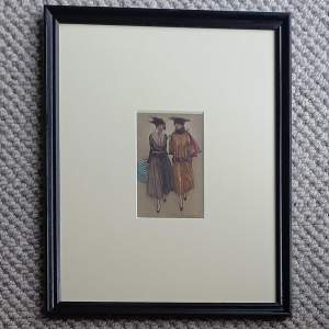 A Framed Early 20thC Original Italian Postcard by Achille Mauzan