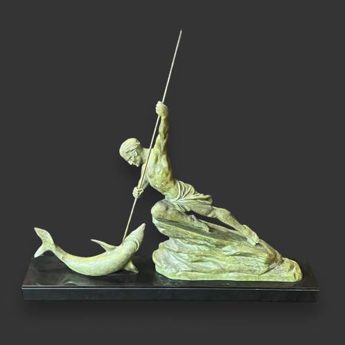 Signed French Shark Hunter Sculpture image-1