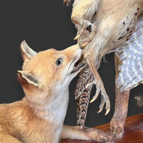 Taxidermy Fox and Cub Holding a Bird image-3