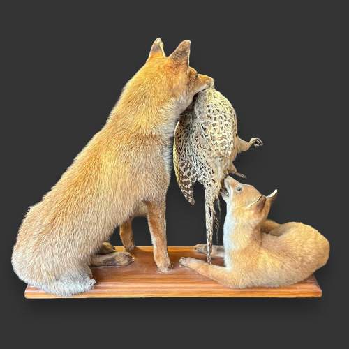 Taxidermy Fox and Cub Holding a Bird image-6