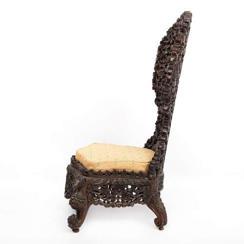 Antique Late 19th Century Burmese Carved Hardwood Chair image-4