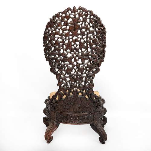 Antique Late 19th Century Burmese Carved Hardwood Chair image-6