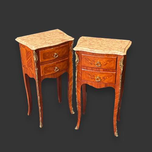 Pair of French Marble Topped Bedside Cabinets image-1