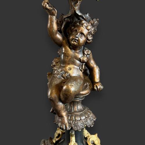 Late 19th Century Pair of Putti Decor Candlesticks image-3