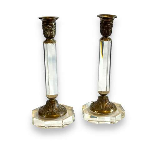 Victorian Pair of Cut Glass and Bronze Candlesticks image-1