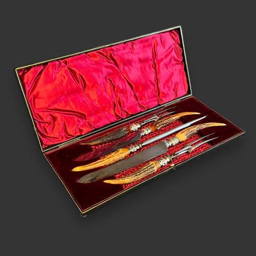 Victorian Five Piece Antler Handled Carving Set image-1