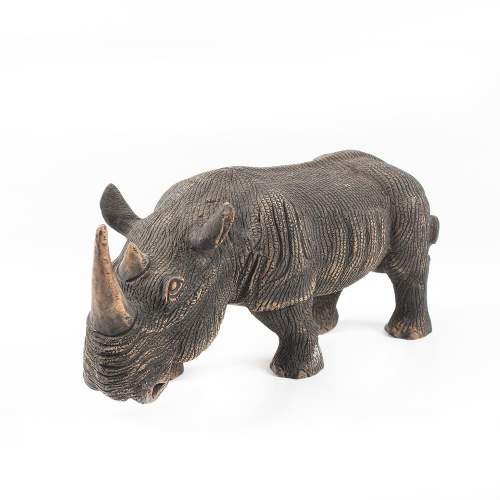 Large Well Carved African Hardwood Rhinoceros Sculpture image-1