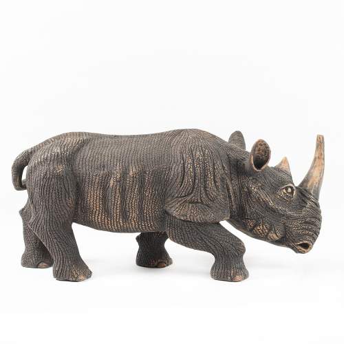 Large Well Carved African Hardwood Rhinoceros Sculpture image-2