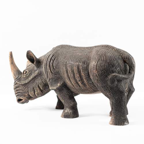 Large Well Carved African Hardwood Rhinoceros Sculpture image-4