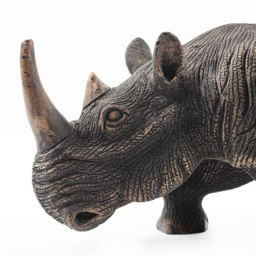 Large Well Carved African Hardwood Rhinoceros Sculpture image-5