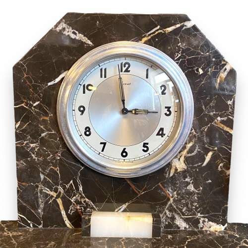 Art Deco French Marble Clock with Spelter Peacock image-2