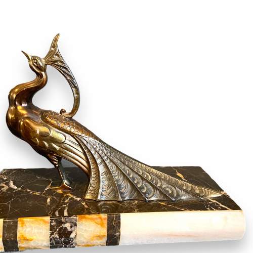 Art Deco French Marble Clock with Spelter Peacock image-3