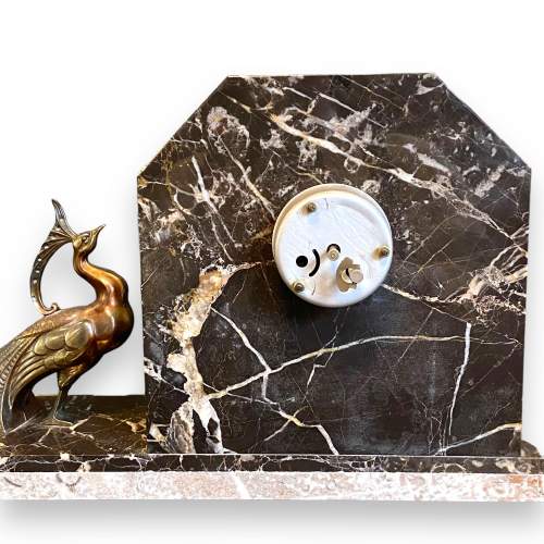 Art Deco French Marble Clock with Spelter Peacock image-5