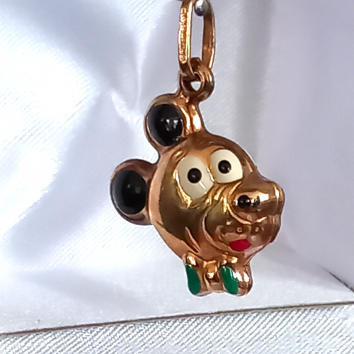 Gold and Enamel Cartoon Dog Pendant image-1