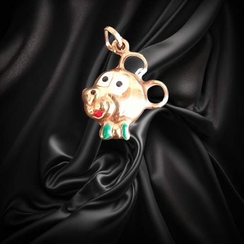 Gold and Enamel Cartoon Dog Pendant image-3