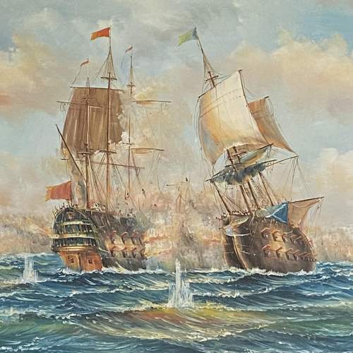 Large Oil Painting on Canvas of Ships in Battle image-2