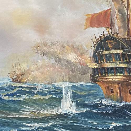 Large Oil Painting on Canvas of Ships in Battle image-3