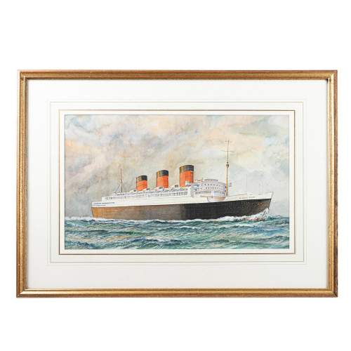 Vintage Watercolour of the Cruise Liner Queen Mary image-1