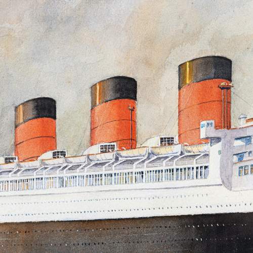 Vintage Watercolour of the Cruise Liner Queen Mary image-4