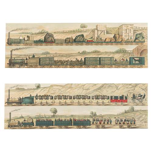 A Pair of Antique Victorian Framed Aquatints of Early Trains image-2