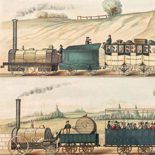 A Pair of Antique Victorian Framed Aquatints of Early Trains image-3